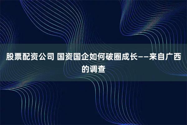 股票配资公司 国资国企如何破圈成长——来自广西的调查