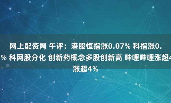 网上配资网 午评：港股恒指涨0.07% 科指涨0.29% 科网股分化 创新药概念多股创新高 哔哩哔哩涨超4%